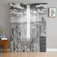 Household supplies MH Grå New York City Landskap Skira Gardiner för Vardagsrumsdekoration Fönstergardiner för Kök Tyll Voile Organza Gardiner W135 x H160cm x1
