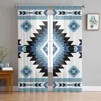 Household supplies MH Blå Bohemisk Geometrisk Skira Gardiner för Vardagsrumsdekoration Fönstergardiner för Kök Tyll Voile Organza Gardiner W135 x H115cm x1 black