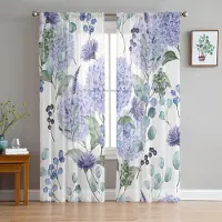 Household supplies MH Vår Akvarell Hortensia Skira Gardiner för Vardagsrumsdekoration Fönstergardiner för Kök Tyll Voile Organza Gardiner W135 x H185cm x2
