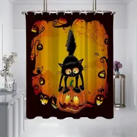 Household supplies MH 1 st 180x180cm orange pumpa svart katt tryck Halloween duschdraperi avskärm badrum vattentät och mögelbeständig 180x180cm