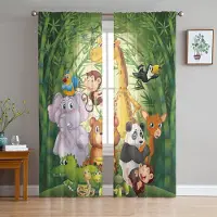 Household supplies MH Tecknad Djur Grön Bambu Panda Elefant Skira Gardiner Vardagsrumsdekoration Fönstergardiner Kök Tyll Voile Gardiner W135 x H115cm x1 black