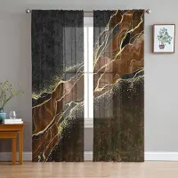 Household supplies MH Abstrakta Svarta Marmor Bruna Malakit Skira Gardiner för Vardagsrumsdekoration Fönstergardiner Kök Tyll Voile Gardiner W135 x H160cm x1