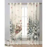 Household supplies MH Julkula Tåg Skog Snöscen Snöflingor Skira Gardiner Sovrumsdekoration Fönstergardiner Kök Tyll Voilegardiner W135 x H115cm x1 white