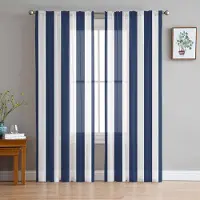 Household supplies MH Randiga Marinblå Geometriska Skira Gardiner för Vardagsrumsdekoration Fönstergardiner för Kök Tyg Voile Organza Gardiner W135 x H185cm x1