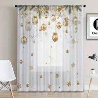 Household supplies MH 2 st Premium Julgran & Kulmönster Gardin - Kanalficka Design Halvskira Gardiner för Vardagsrum, Kök Högtidsdeko 2x50W130H(CM)40x51in&Grommet Top