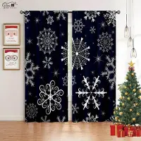 Yiran Furniture Jul 3D-tryckta gardiner Julklapp Jultomte Snöflingor Vardagsrum Barnrum Nyårshelg Gardiner 2 st W50xH130(CM)x2PCS&Rod pocket gray
