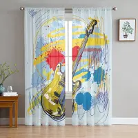 Household supplies MH Musiknoter Svarta Chiffong Skira Gardiner för Vardagsrum Sovrum Heminredning Fönster Voiler Tyg Draperier Gardin W135 x H115cm x1&Grommet Top