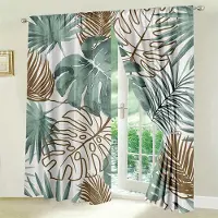 Yiran Furniture Tropiska Växter Gröna Blad Tunna Gardiner för Vardagsrum Sovrum Heminredning Eget Tryck Moderna Fönster Draperier Persienner 100W130H(CM)40x51in&Grommet Top gray