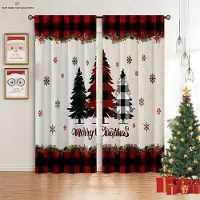Yiran Furniture 2 Delar Jul Snögubbe Älg Tecknad Tryckta Gardiner Lämpliga för Sovrum Matsal Högtids Dekorativa Gardiner W50X130H(CM)X2PCS&Rod pocket