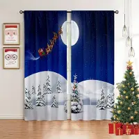 Household supplies MH Juldekorationsgardiner Blå Röd Jul Tomte Katt Passar Barnrum Vardagsrum Sovrum Fönsterdekoration 2 st 50W130H(CM)X2PCS&Rod Pocket