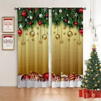 Household supplies MH Julklockor Gröna Gardiner Guld Röda Snöflingor Julelement Sovrum Vardagsrum Kök Högtidsgardiner 2 st 50W130H(CM)X2PCS&Rod Pocket