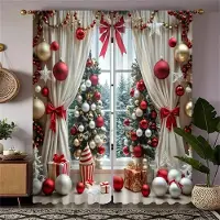Household supplies MH 2 st Lyxiga Juldekorationer Gardiner Festligt Digitaltryck, Maskintvättbara, Högtidsdekor Vardagsrum Sovrum W65X60H(cm)X2Pcs&Grommet Top