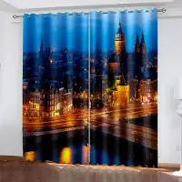 Household supplies MH Stadsarkitektur Nattvy Gardiner Blå Gotisk Stil 2 Paneler Vardagsrum Sovrum Kök Balkong Fönster Dekorativa Gardiner 50W130H(CM)X2PCS&Hook blue