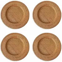 Typecat 4st 13 Tums Handgjord Tallrik i Naturlig Rotting, Dekorativ Rund Bordsunderlägg, Bröd, Snacks, Serveringsbricka, Bordsdekoration