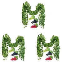 Exogio 36 Strands Artificial Fake Grape Vines Ivy Leaves with 9 Strings Grapes for Wedding Party Home Wall Decoration
