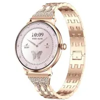 Mtp Products AK107 Smartklocka för kvinnor med armband i rostfritt stål med strass - roséguld