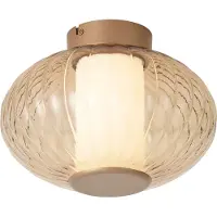 QAZQA Design taklampa mässing 28cm med bärnstensfärgat glas inkl. LED 3-stegs dimbar - Margherite