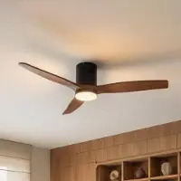 LUCANDE LED-takfläkt Brinia, Ø 132 cm, trä, CCT Brinia, Mörkt trä, Vardagsrum / matsal, Syntetmaterial, Skandinavisk