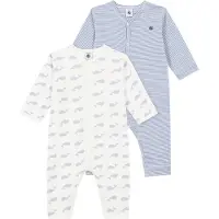 Petit Bateau Pyjamasdräkter - 2-pack - Vit/Blå - - 18 mån - Pyjamasdräkt