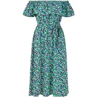 Yumi Dam Ditsy Blommig Off Shoulder Midiklänning (Grön)