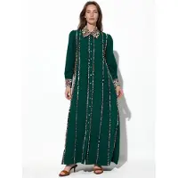 MSN Collection Leopardmönstrad Maxiklänning med Skjortkrage