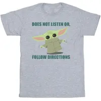 Star Wars Girls The Mandalorian Grogu lyssnar inte T-shirt i bomull (Sport Grå)