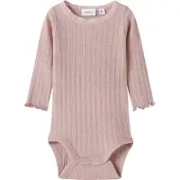 Name it Body l/ä - Ull/Silke - Rib - Hålmönster - NbfWossa - Vio - - 1 år (80) - Body L/Ä