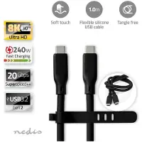 Nedis USB-kabel | USB 3.2 Gen 2 | USB-C(tm) Hane | USB-C(tm) Hane | 240 W | 8K@30Hz | 20 Gbps | Nickelplaterad | 1.00 m | Rund | Silikon | Svart | Låda