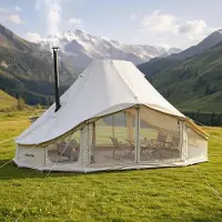 Vevor Canvas Bell-tält, 4 säsonger 6 x 4 x 3,1 m jurttält för camping med spisuttag, andningsbart poly-bomull, rymmer upp till 12 personer med regnskydd, för familjecamping, glamping, utomhusjakt