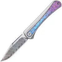 Kizer Cutlery Melody Ki3732A1, Acid-Washed Damascus, Rainbow Aluminum/Crystallized Titanium pocket knife, Paul Munko design