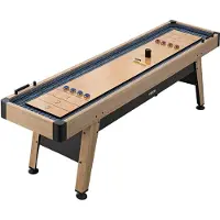 Vevor 2,7 m shuffleboardbord, reptålig spelplan för jämn och snabb puckspelning, piedestalben med nivåreglering för optimal stabilitet, shuffleboard med 8 puckar, vax, borste, för familjespelrum