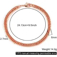 Better&Healthy Life Armband i ren koppar för män och kvinnor, justerbar kubansk länk, hummerlås, 6 mm breda, reptåliga, för män, 7-10,5 tum, smycken 9.5inch