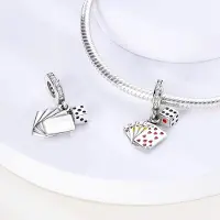 YIRAN Jewelry Berlock Koppar Kreativ Spelkort Tärning Hänge Passar Charm Plata Äkta Armband Pärla Smycken för Kvinnor Hantverk Gåva