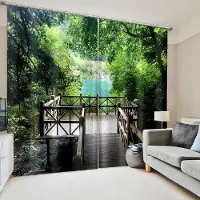 Yiran Furniture Natur Måsfåglar Landskap Hav Skog Himmel Strand Fönstergardiner För Vardagsrum Barnsovrum Badrum Kök Dörr Heminredning 2 st W65X60H(cm)X2Pcs&Grommet Top