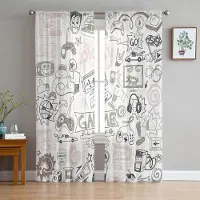 Household supplies MH Spelkontroll Dator Tangentbord Skira Gardiner för Vardagsrumsdekoration Fönstergardiner för Kök Tyg Voile Organza Gardiner W135 x H137cm x1