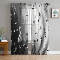 Yiran Furniture Frihetsgudinnan Svart Vit Tyll Fönstergardiner Vardagsrum Organza Skir Voilegardin Sovrum Kök Heminredning Draperi W135 x H115cm x1&Grommet Top