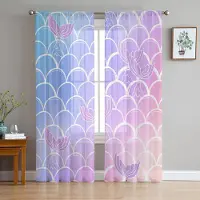 Household supplies MH Sjöjungfrusfjällssvans Gradient Skira Gardiner för Vardagsrumsdekoration Fönstergardiner för Kök Tyll Voile Organza Gardiner W135 x H115cm x1