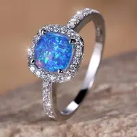 YIRAN Jewelry Blå Opal Fyrkantig Förlovningsring Vit Rund CZ Sten Vigselringar För Kvinnor Färg Smycken Enkel Modeaccessoar Gåva 7
