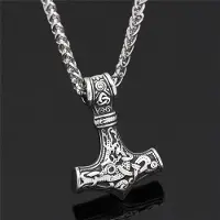 YIRAN Jewelry Punk Rostfritt Stål Nordiska Vikingar Amulett Hänge Snöre Odins Guld Färg Tors Hammare Kedjehalsband Män Etniska Smycken Gåvor 60CM