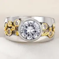 YIRAN Jewelry Huitan Nytt Designat Damfingerring Ihålig Bred Band Tvåfärgad Lyxringar Hip Hop Coola Tjejers Accessoarer Dam Smycken 9