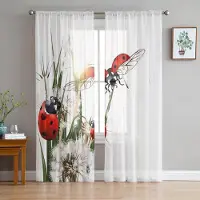 Household supplies MH Maskros Nyckelpiga Vita Skira Gardiner för Vardagsrumsdekoration Fönstergardiner för Kök Tyll Voile Organza Gardiner W135 x H115cm x1