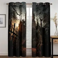 Household supplies MH Halloween Skräckslott Gardiner Gotisk Arkitektonisk Stil Gardiner Spöke Pumpa Vardagsrum Sovrum Dekor Gardiner 2 st 50W130H(CM)X2PCS&Hook