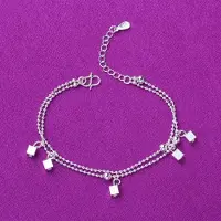 YIRAN Jewelry Mode Dubbellager Fyrkantig 925 Sterling Silver Berlockarmband & Armringar Fotlänk För Kvinnor Bröllopsfest Smycken A175 purple