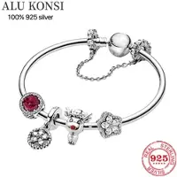 YIRAN Jewelry 100 % 925 Sterlingsilver Europeiskt Hjärtsformat Hänge Berlock Armband Passar Dam Smycken Ormkedja Mode Fina Armband 21cm