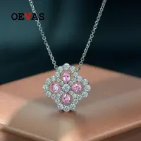 YIRAN Jewelry 100 % 925 Sterling Silver Rosa Högkolhaltig Diamant Fyraklöver 43 cm Hängsmycke Halsband För Kvinnor Glittrande Fint Smycke