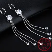 YIRAN Jewelry Fina smycken Lång tofskedja Äkta 925 Sterlingsilver Glänsande Zirkonia Hängande örhängen Boucle D 'Oreille För Kvinnor Delikata Gåvor