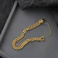 YIRAN Jewelry 925 Sterling Silver Dubbellager LåsKedja Armband Dam Geometriskt Guldarmband Fransk Smycke gyllene