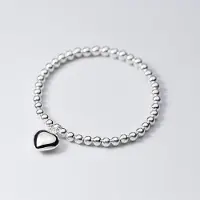 YIRAN Jewelry Trustdavis Minimalistiskt 925 Sterling Silver 4mm Pärlor Elastiskt Hjärta 925 Armband Armring För Trendiga Kvinnor Fest S925 Smycken Da1003