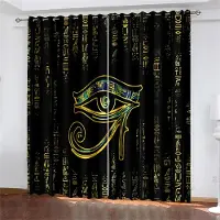 Yiran Furniture Antik Egypten Ögon Afrikansk Farao Lejon Svart Guld Ljusfiltrerande 2 Delar Gardiner för Vardagsrum Sovrum Fönster Draperi Dekor W60H60(CM)x2PCS&Grommet Top