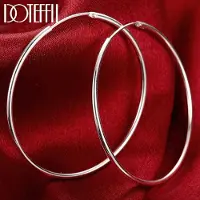 YIRAN Jewelry 100 % 925 Sterling Silver Örhänge 50 mm Rund Cirkel Ögla Gåvor Enkla Släta Stora Örhängen För Kvinnor Smycken